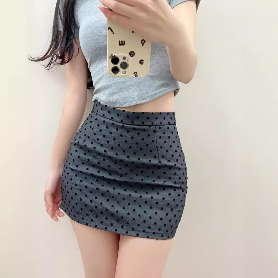 Mesh flocking polka dot skirt