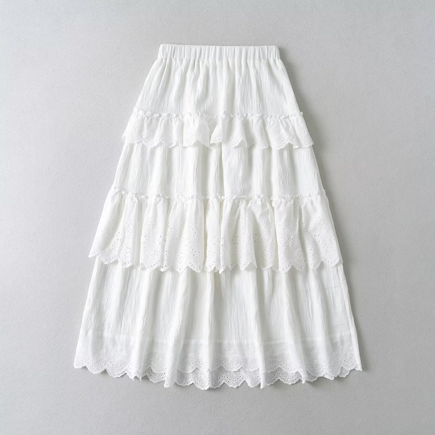 Elastic waist patchwork lace A-line skirt long skirt