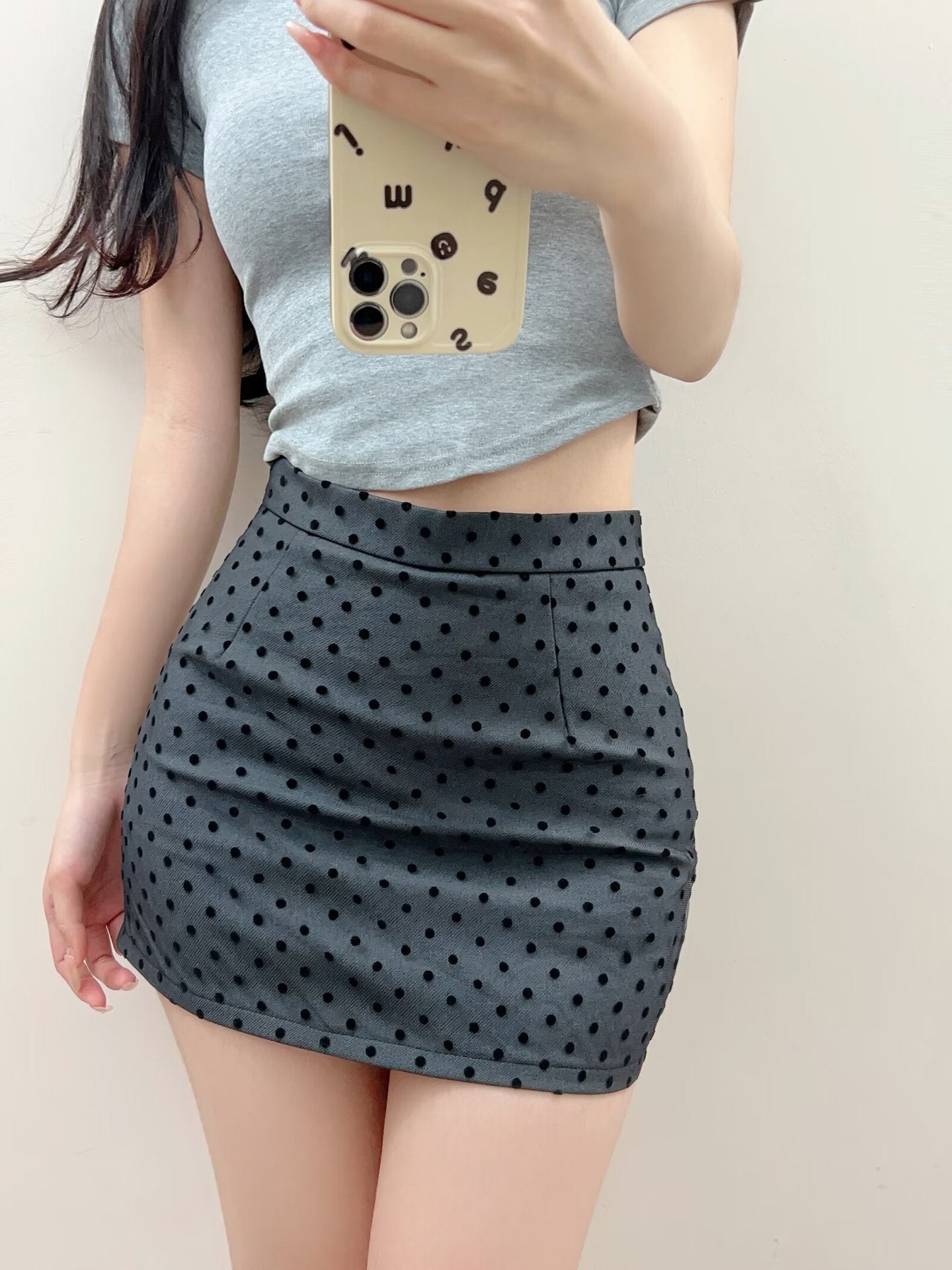 Mesh flocking polka dot skirt