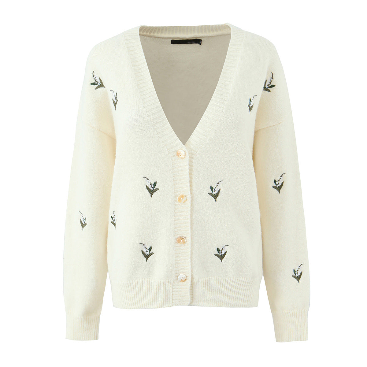 Retro style small fragrance V-neck single breasted knitted embroidered cardigan sweater