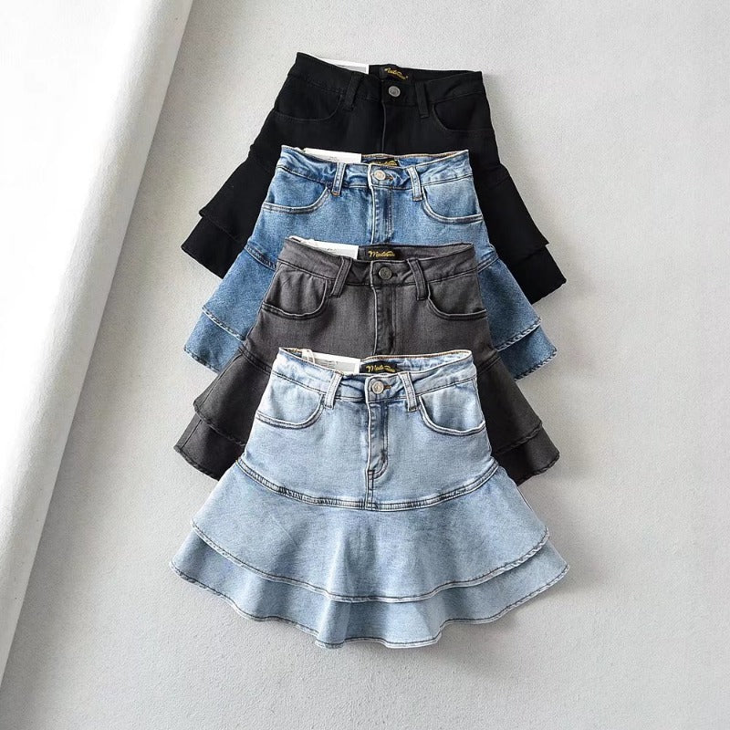 Lotus leaf edge high waisted skirt