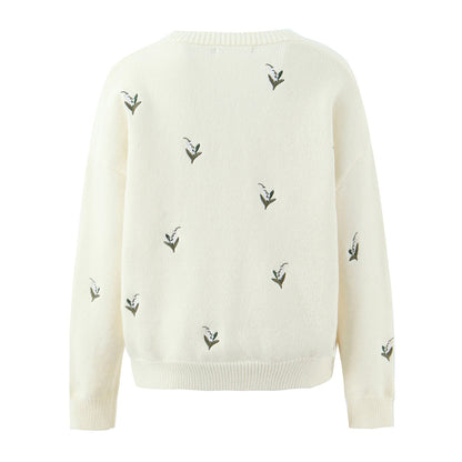 Retro style small fragrance V-neck single breasted knitted embroidered cardigan sweater