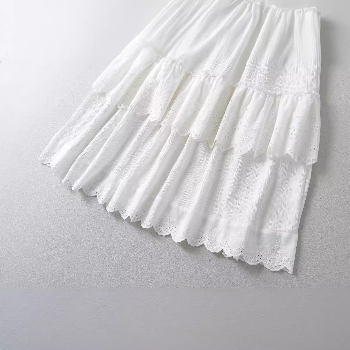 Elastic waist patchwork lace A-line skirt long skirt