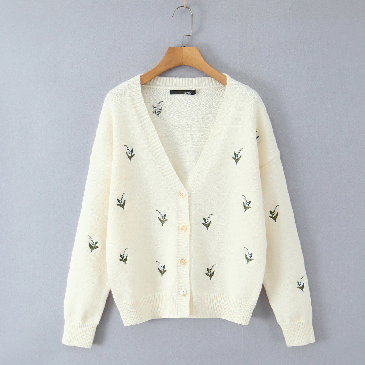 Retro style small fragrance V-neck single breasted knitted embroidered cardigan sweater