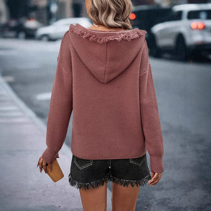 Casual hat V-neck women's sweater pullover